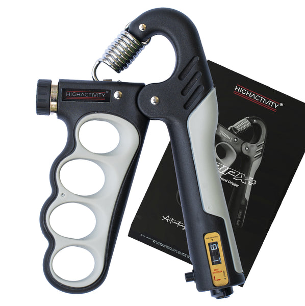 High Activity- Grip X- Hand Gripper | 5-100 Kgs | Adjustable Resistance Strength Trainer | with Counter - Black & Gray