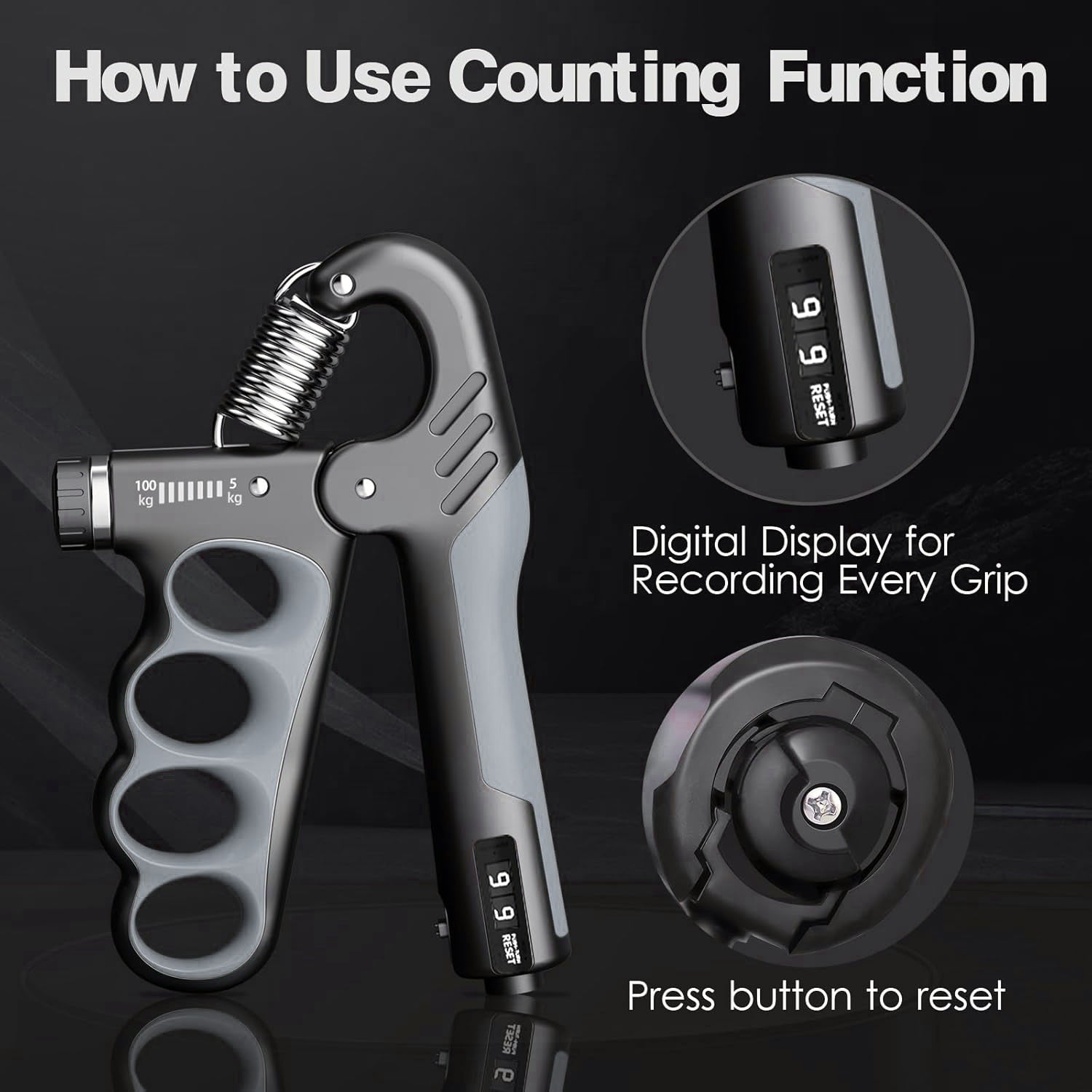 High Activity- Grip X- Hand Gripper | 5-100 Kgs | Adjustable Resistance Strength Trainer | with Counter