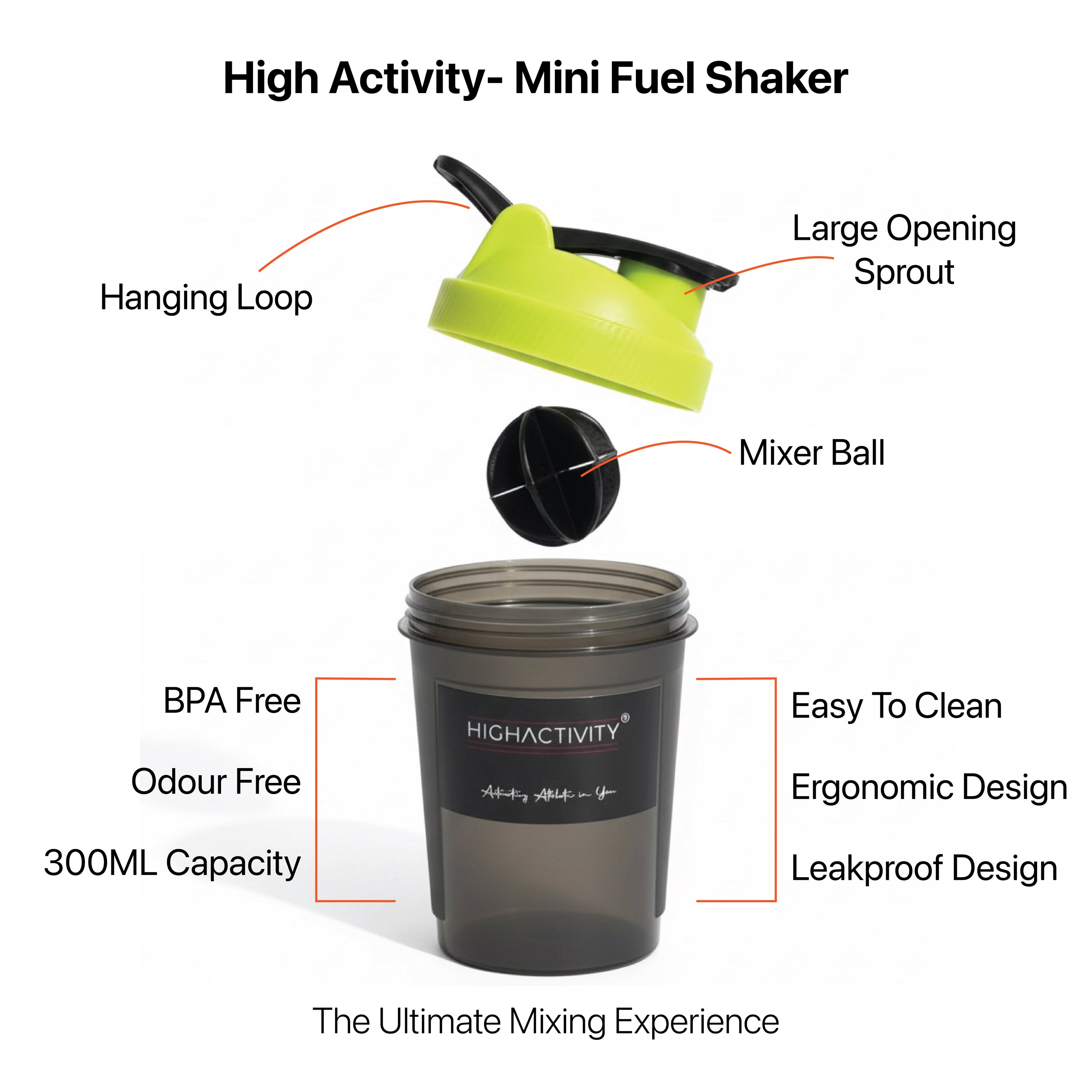 High Activity- Mini Fuel Shaker | Premium BPA-Free Protein Mixer Bottle | 300ml